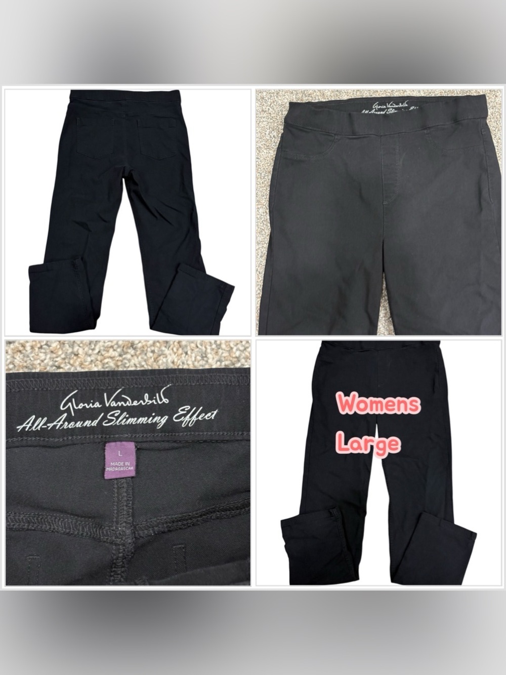 Women’s Gloria Vanderbilt Large Length Pull On Jeans Straight Leg Black Stretch